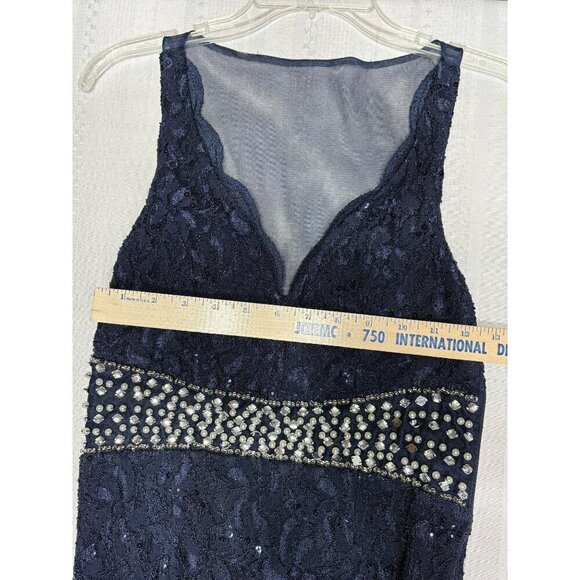 My Michelle Size 5 Sleeveless Navy Lace Sequin Gown Rhinestone Sheer Back NEW - Picture 6 of 12